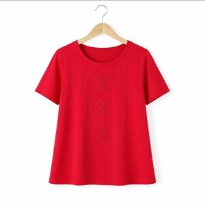 Quacker Factory Pink Beaded Feminine Womens Top Plus Size 1X